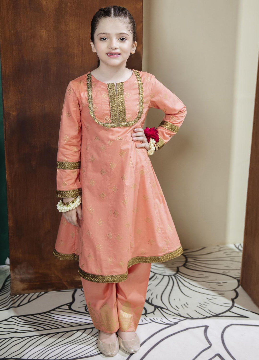 Garnet Clothing Pret Lawn Fancy Pret 2 Piece Suit for Girls -  Peach Rose