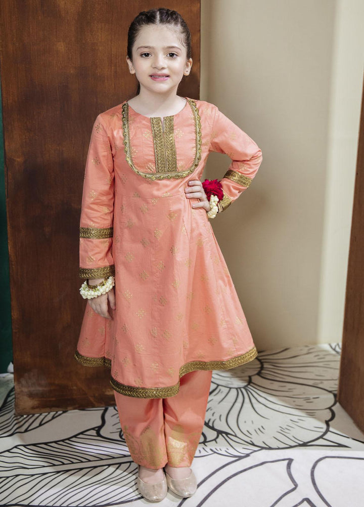 Garnet Clothing Pret Lawn Fancy Pret 2 Piece Suit for Girls -  Peach Rose