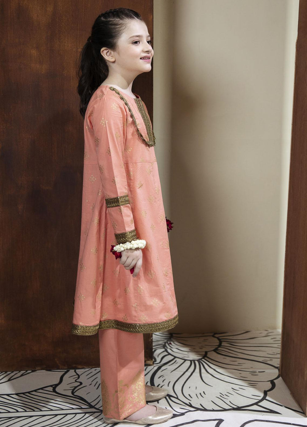 Garnet Clothing Pret Lawn Fancy Pret 2 Piece Suit for Girls -  Peach Rose