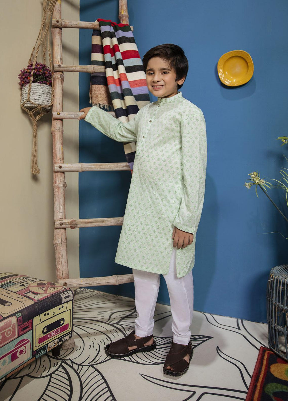 Garnet Clothing Pret Cotton Festive Pret Boys Kurta Pajama -  Peppermint