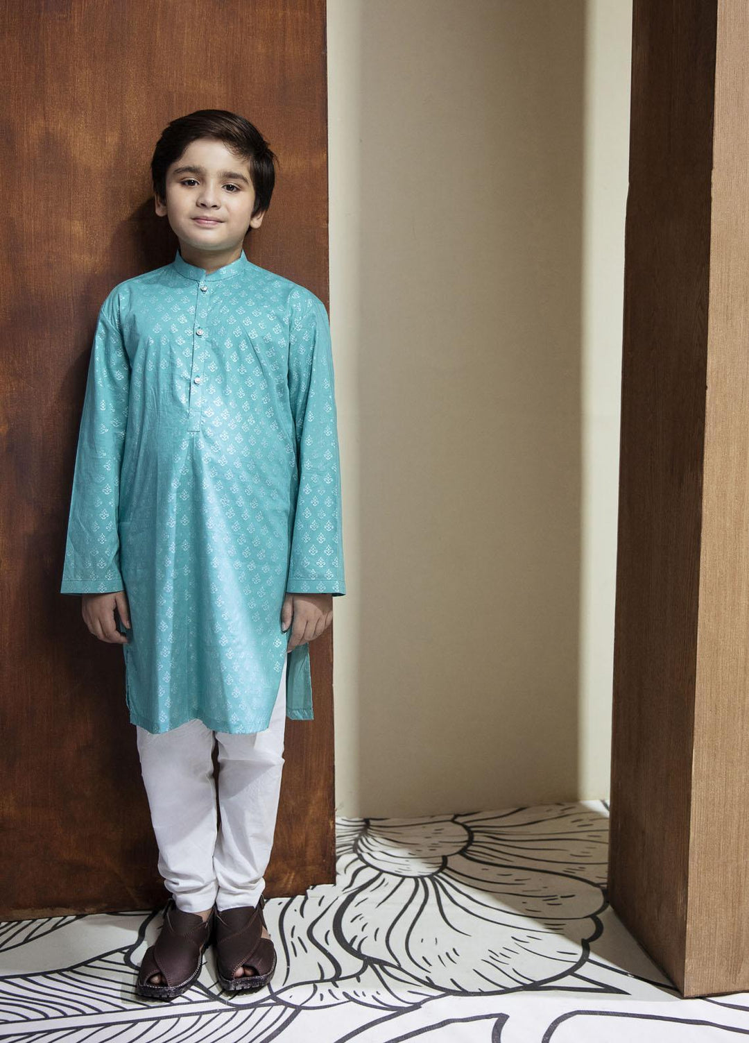 Garnet Clothing Pret Cotton Festive Pret Kurta Pajama for Boys -  Aquamarine