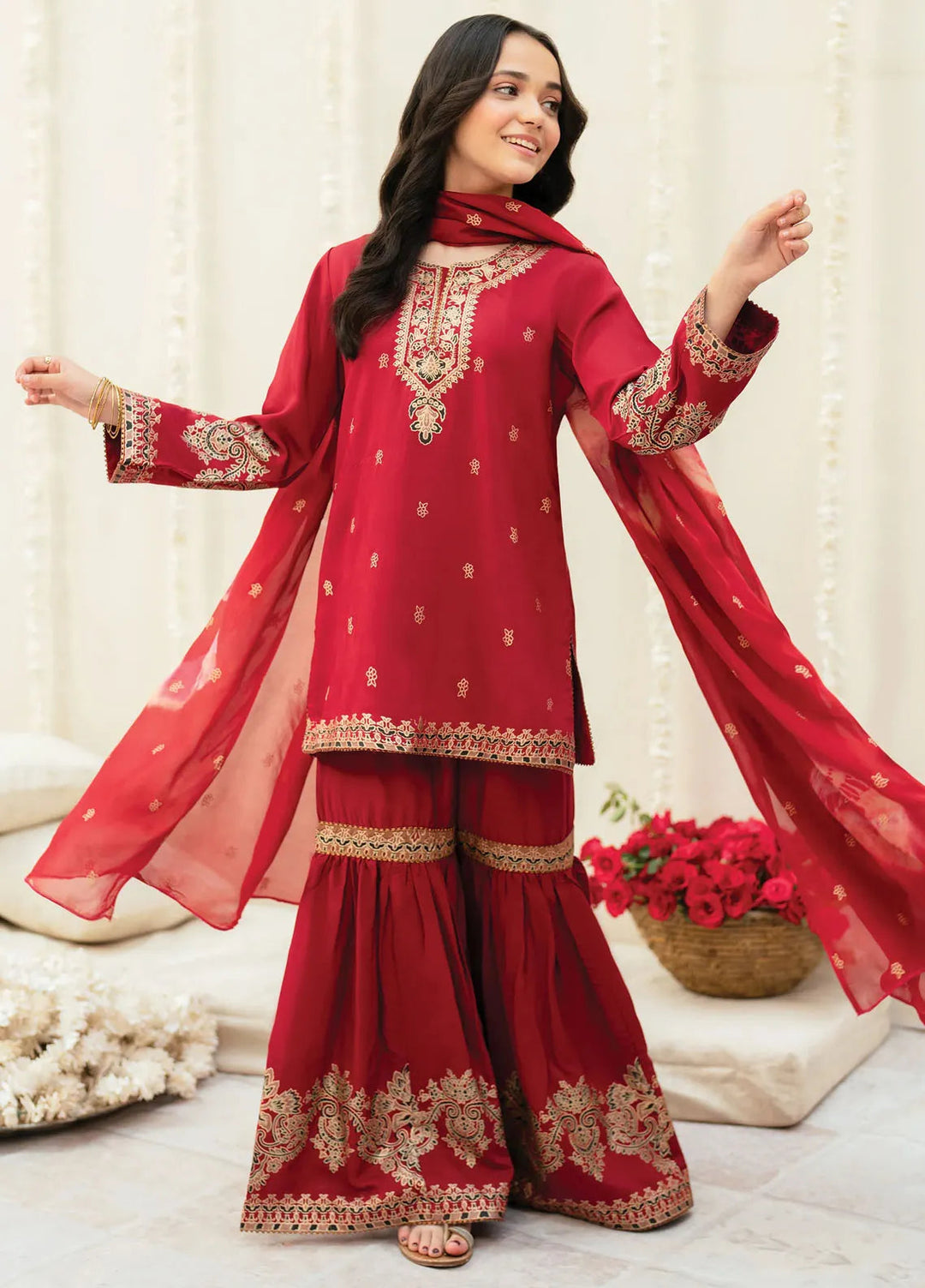 Garnet Clothing Pret Printed Viscose 3 Piece Suit Gull