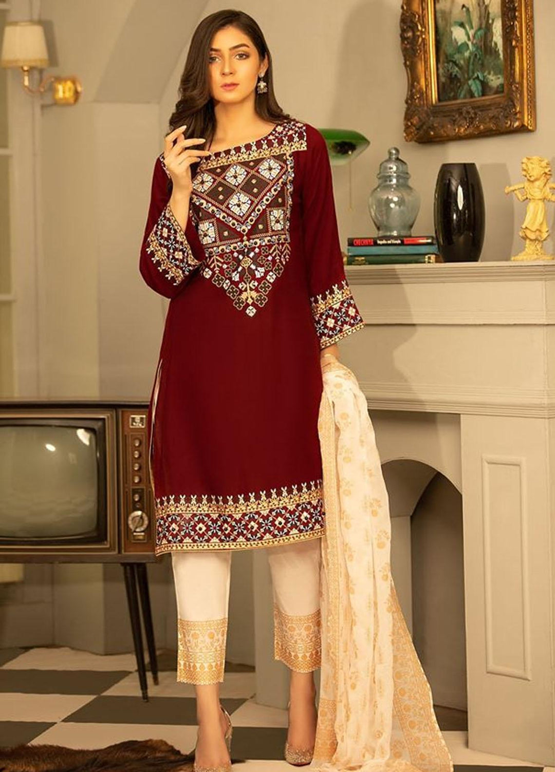 Garnet Clothing Pret Luxury Pret Screen Printed Viscose Shirt SERENE