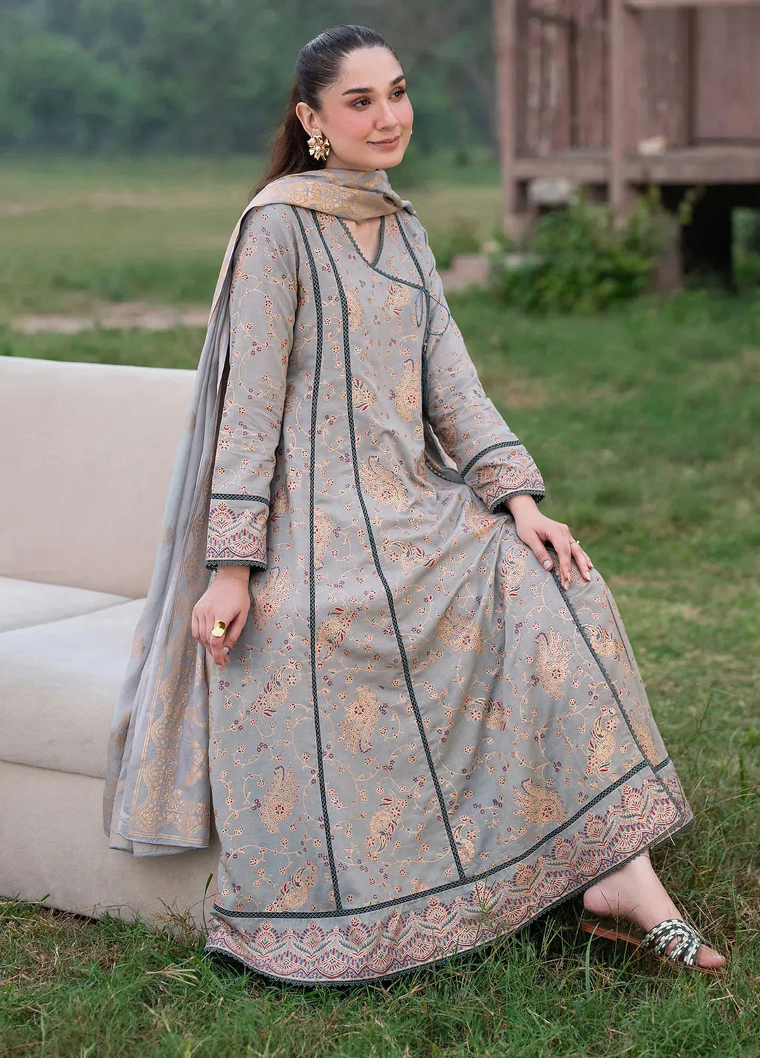 Garnet Pret Printed Dhanak 3 Piece Suit Beryl Grey