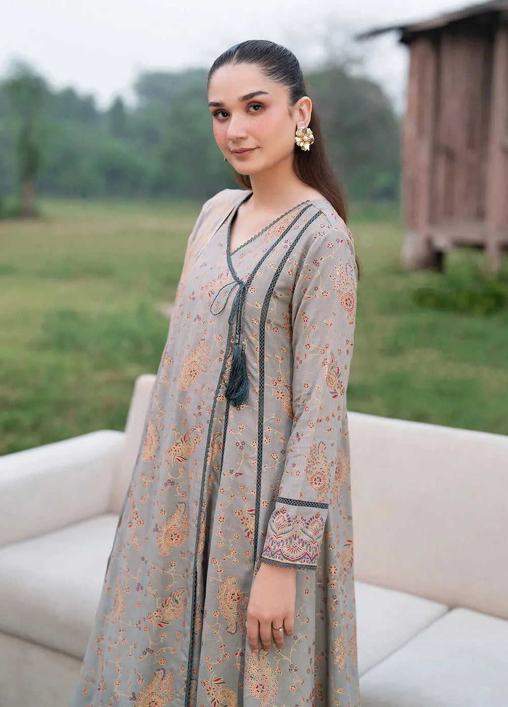 Garnet Pret Printed Dhanak 3 Piece Suit Beryl Grey