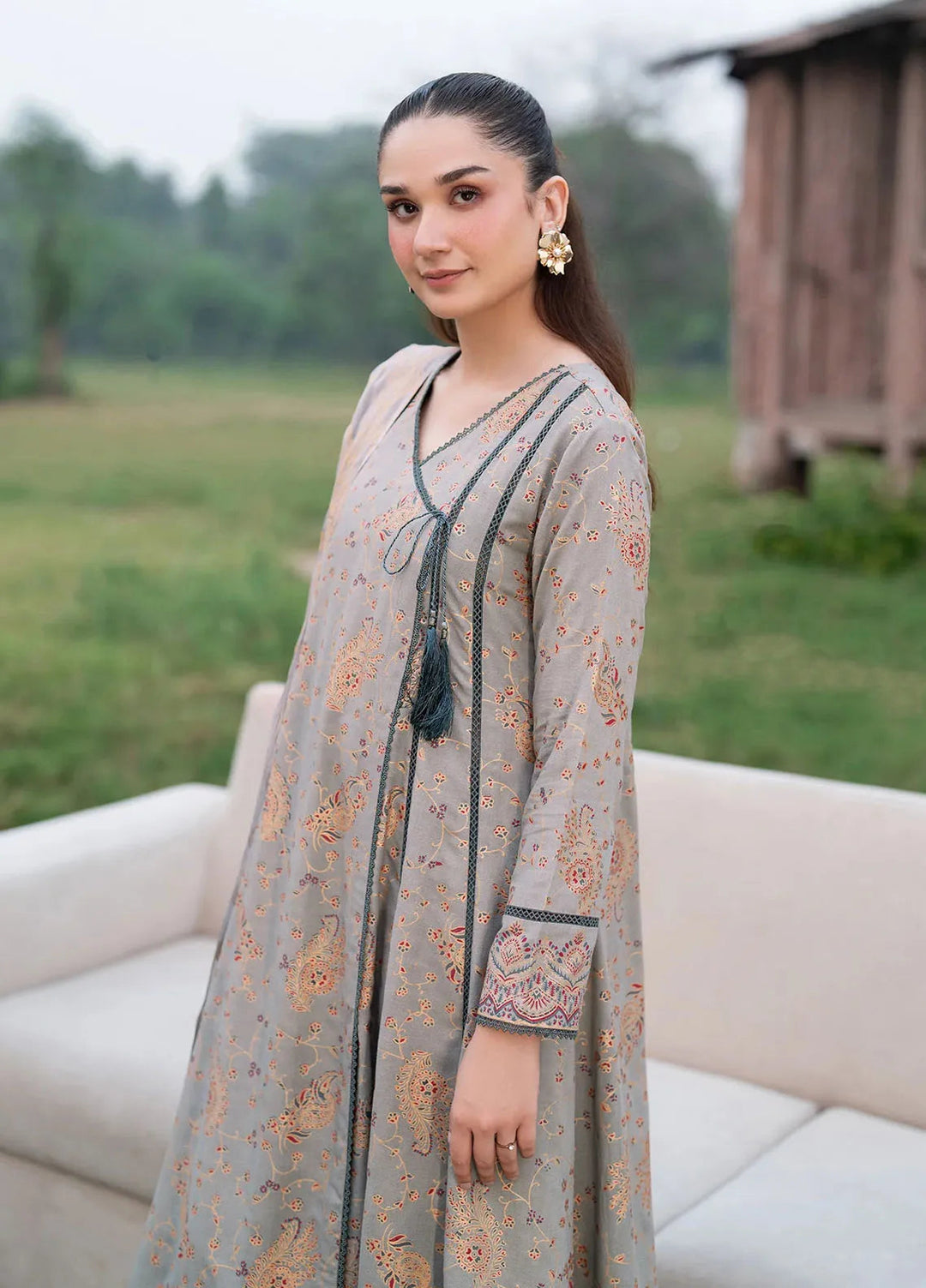Garnet Pret Printed Dhanak 3 Piece Suit Beryl Grey