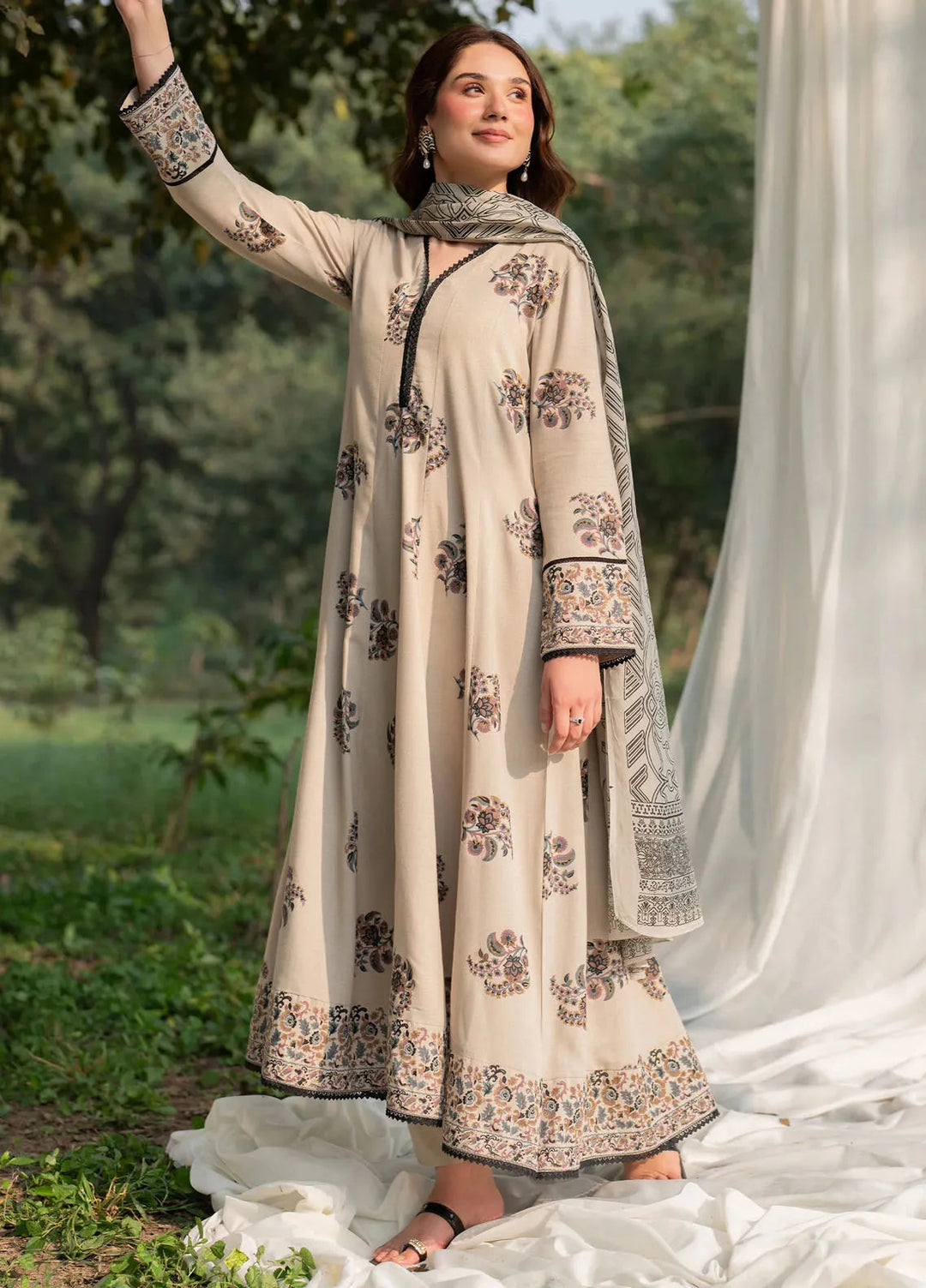 Garnet Pret Printed Karandi 3 Piece Suit Dune Mist