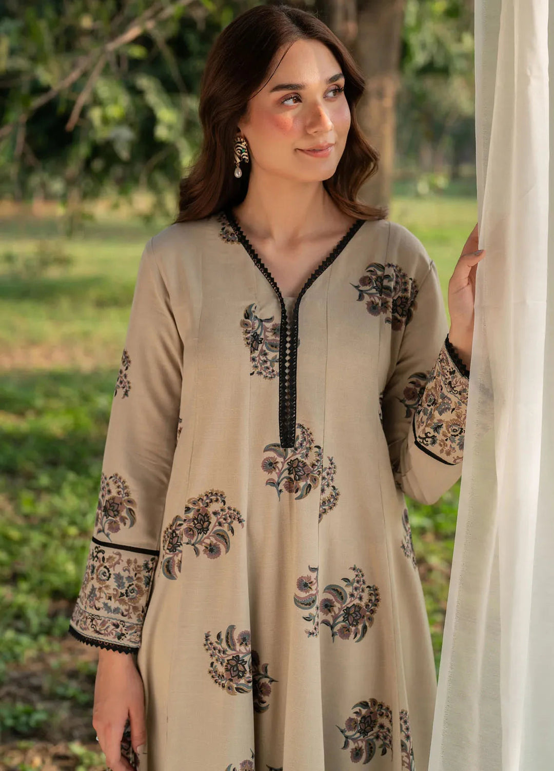 Garnet Pret Printed Karandi 3 Piece Suit Dune Mist