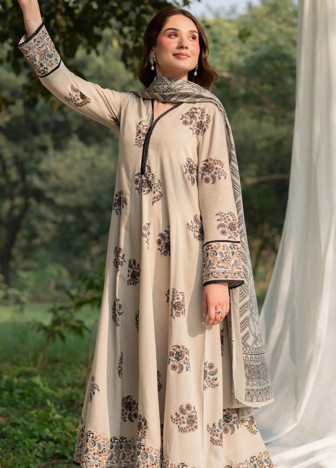 Garnet Pret Printed Karandi 3 Piece Suit Dune Mist