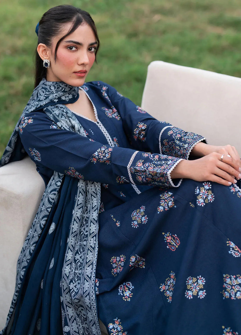 Garnet Pret Embroidered Karandi 3 Piece Suit Midnight Sapphire