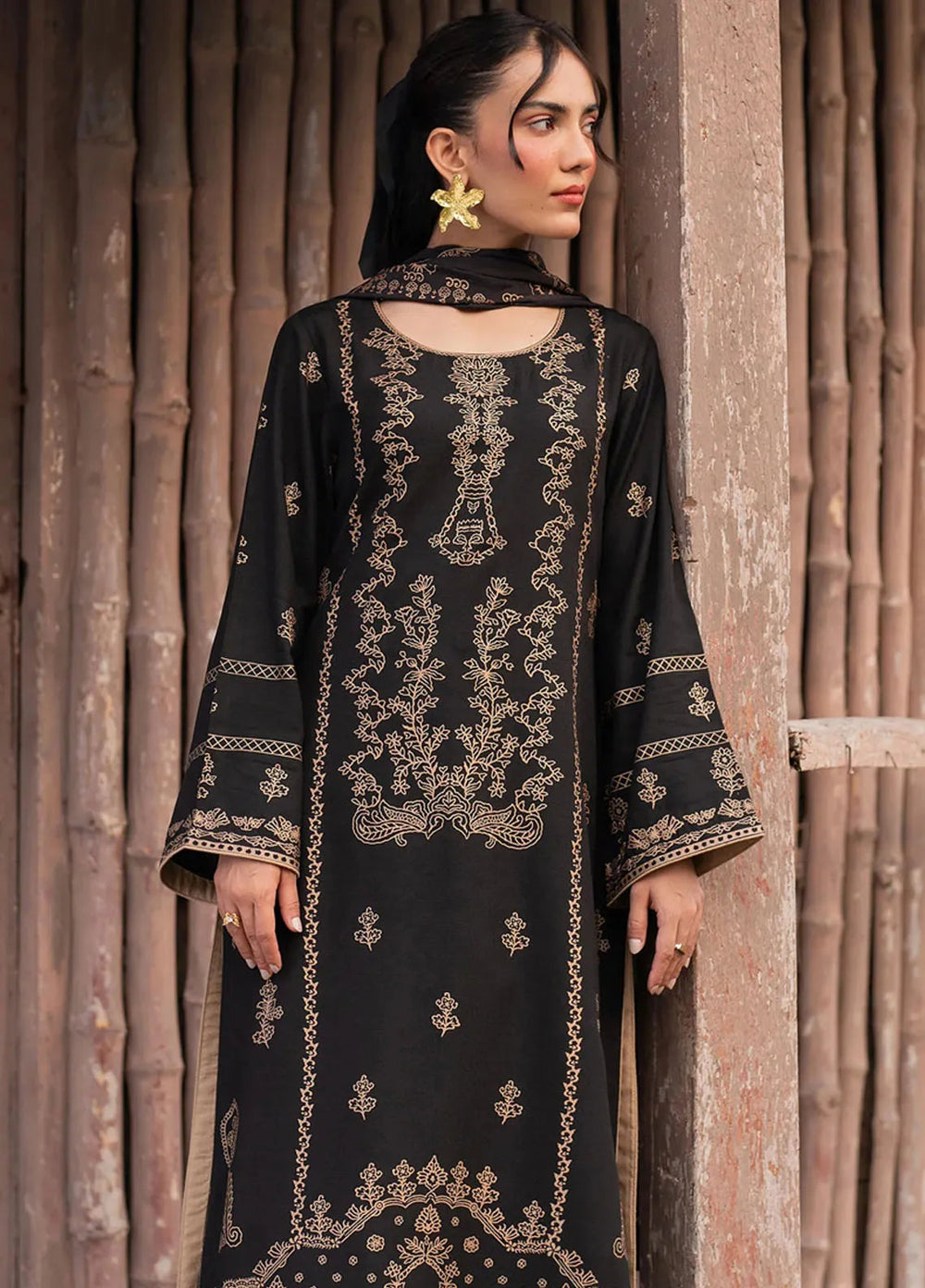 Garnet Pret Printed Karandi 3 Piece Suit Ornate Noir