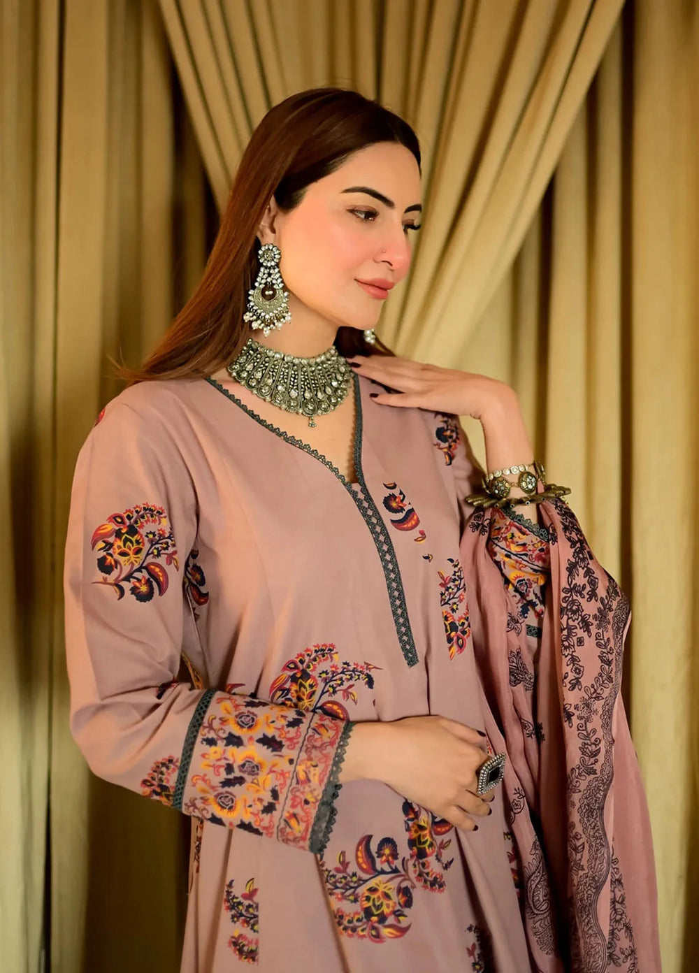 Garnet Pret Embroidered Khaddar 2 Piece Suit Pink Mist