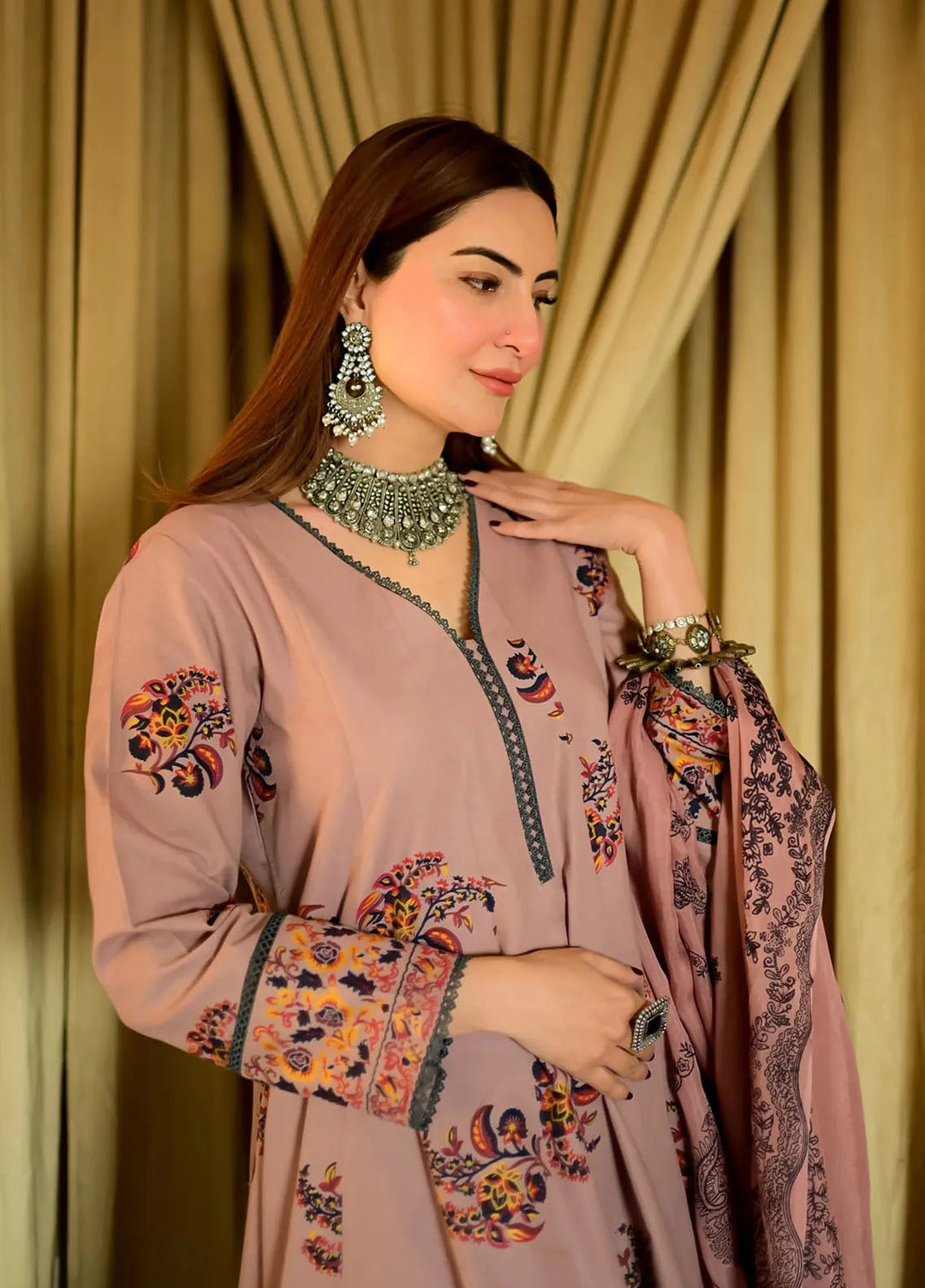 Garnet Pret Embroidered Khaddar 2 Piece Suit Pink Mist