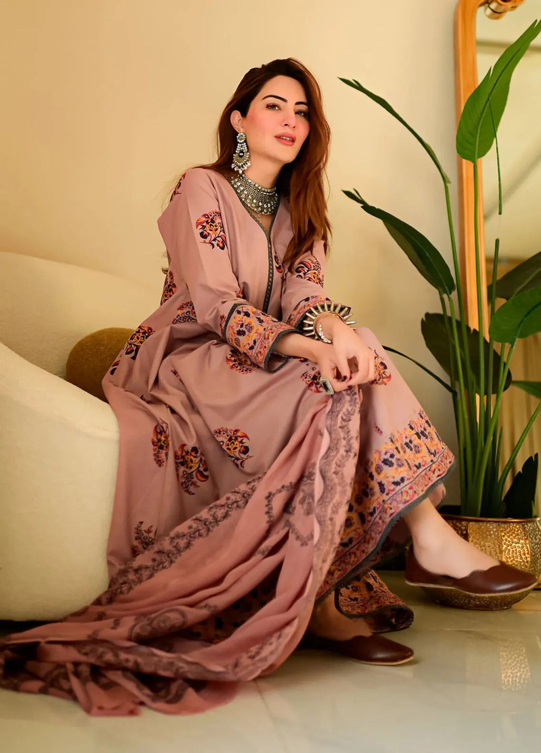 Garnet Pret Embroidered Khaddar 2 Piece Suit Pink Mist