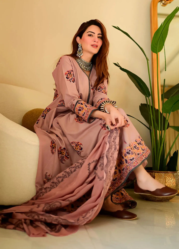 Garnet Pret Embroidered Khaddar 2 Piece Suit Pink Mist