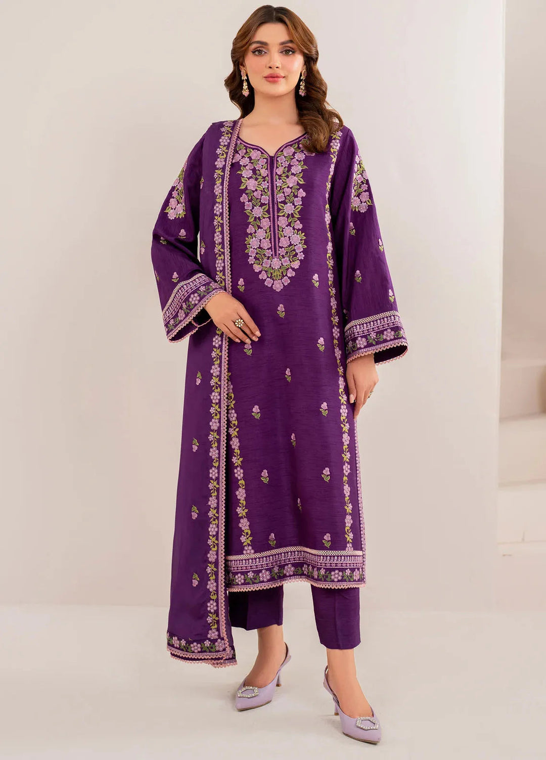 Garnet Pret Embroidered Raw Silk 3 Piece Suit Guzel