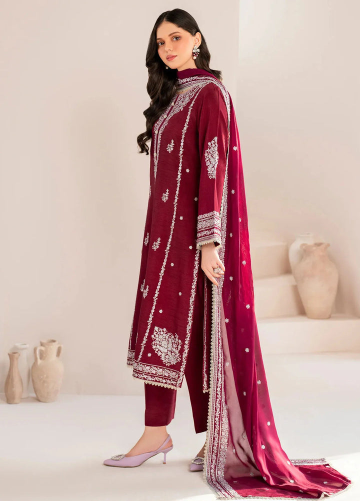 Garnet Pret Embroidered Raw Silk 3 Piece Suit Rosette