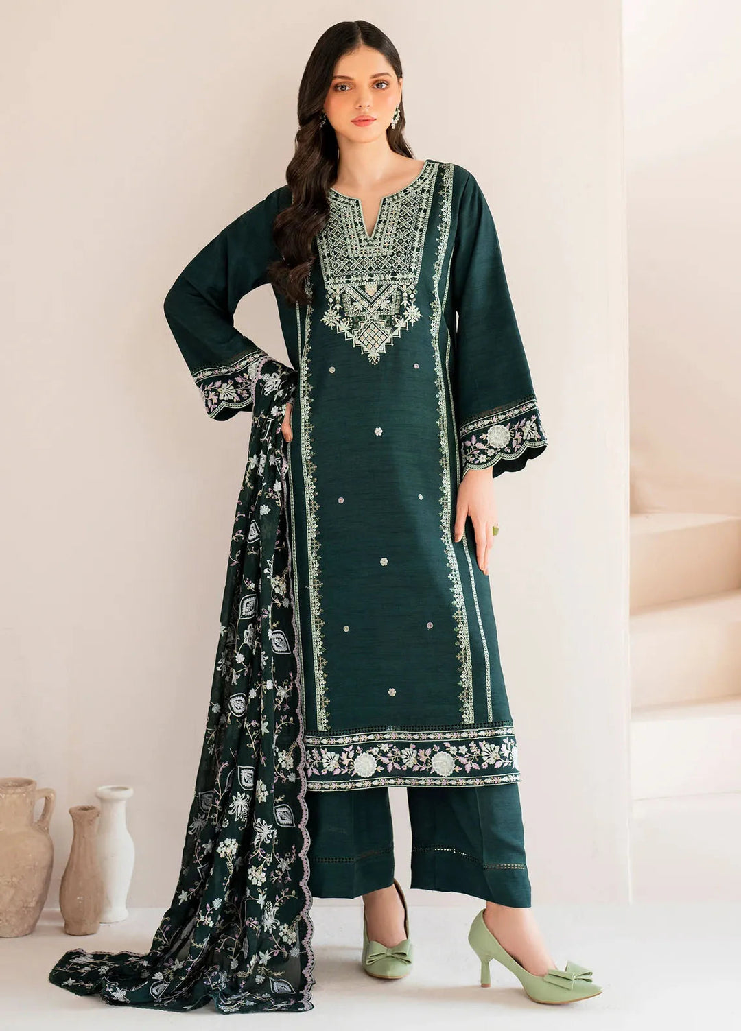 Garnet Pret Embroidered Raw Silk 3 Piece Suit Sarang