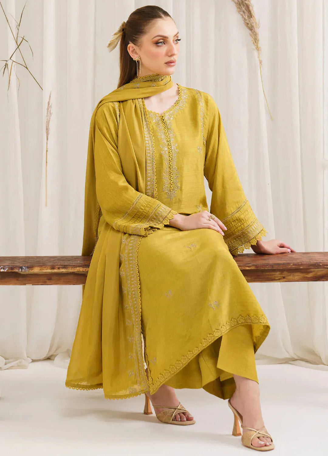 Garnet Pret Embroidered Raw Silk 3 Piece Suit Umara