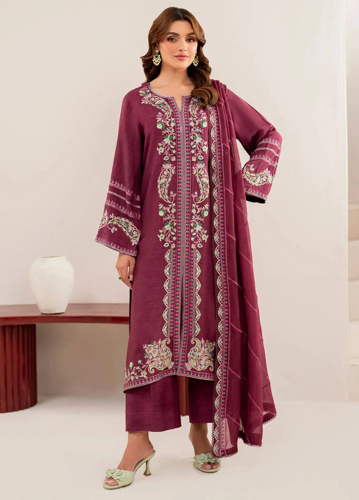 Garnet Pret Embroidered Raw Silk 3 Piece Suit Umbra