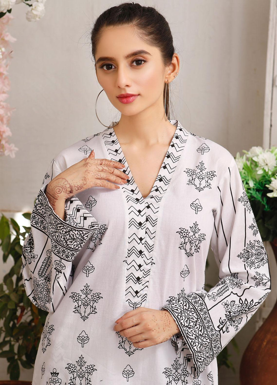 Modest Casual Pret  Cotton 2 Piece Dress Chambeli W169-White
