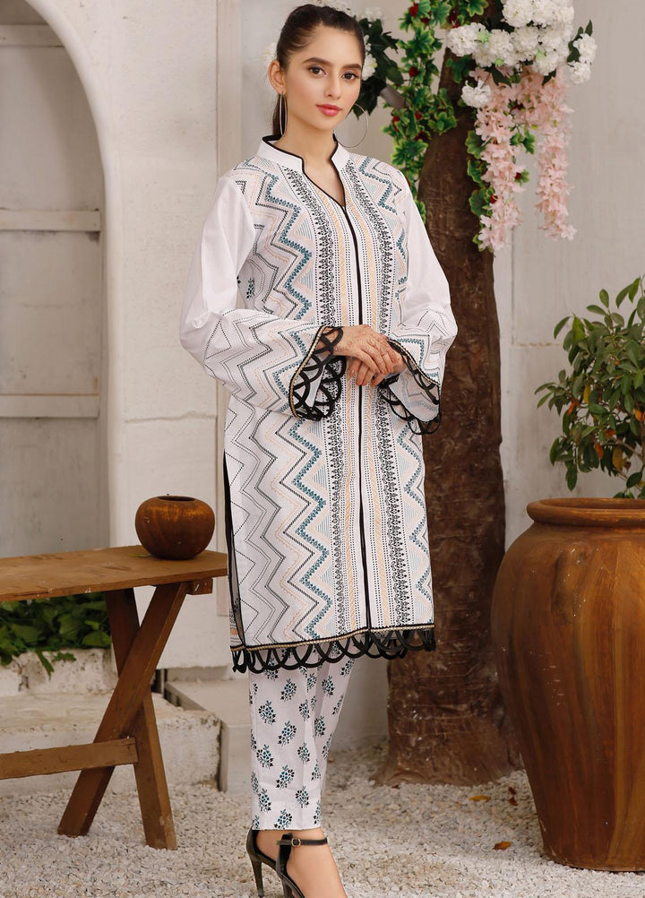 Modest Casual Pret  Raw Silk 2 Piece Dress Arzoo W171-White