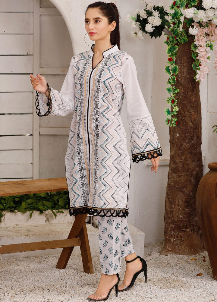 Modest Casual Pret  Raw Silk 2 Piece Dress Arzoo W171-White