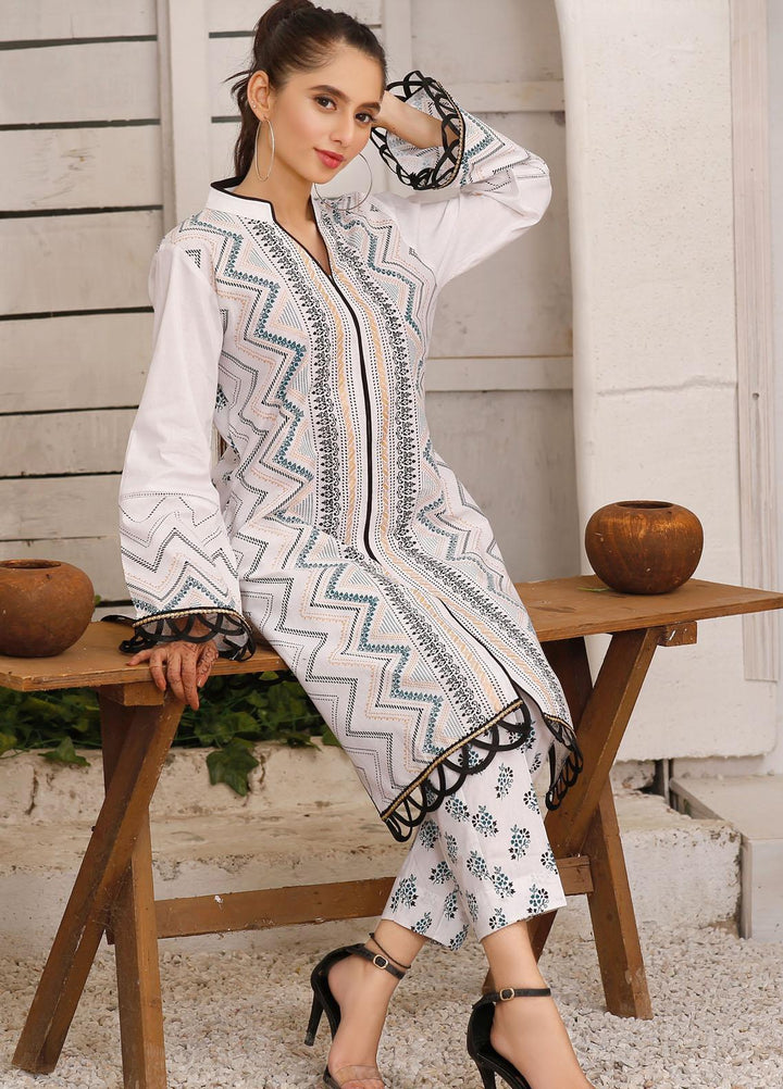 Modest Casual Pret  Raw Silk 2 Piece Dress Arzoo W171-White