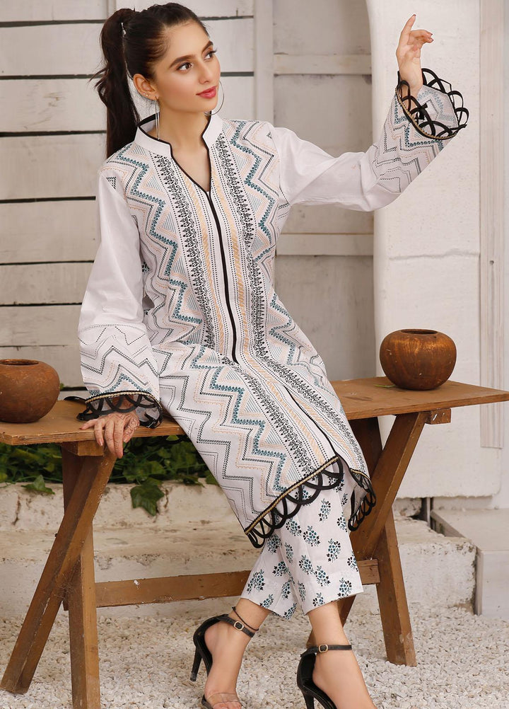 Modest Casual Pret  Raw Silk 2 Piece Dress Arzoo W171-White