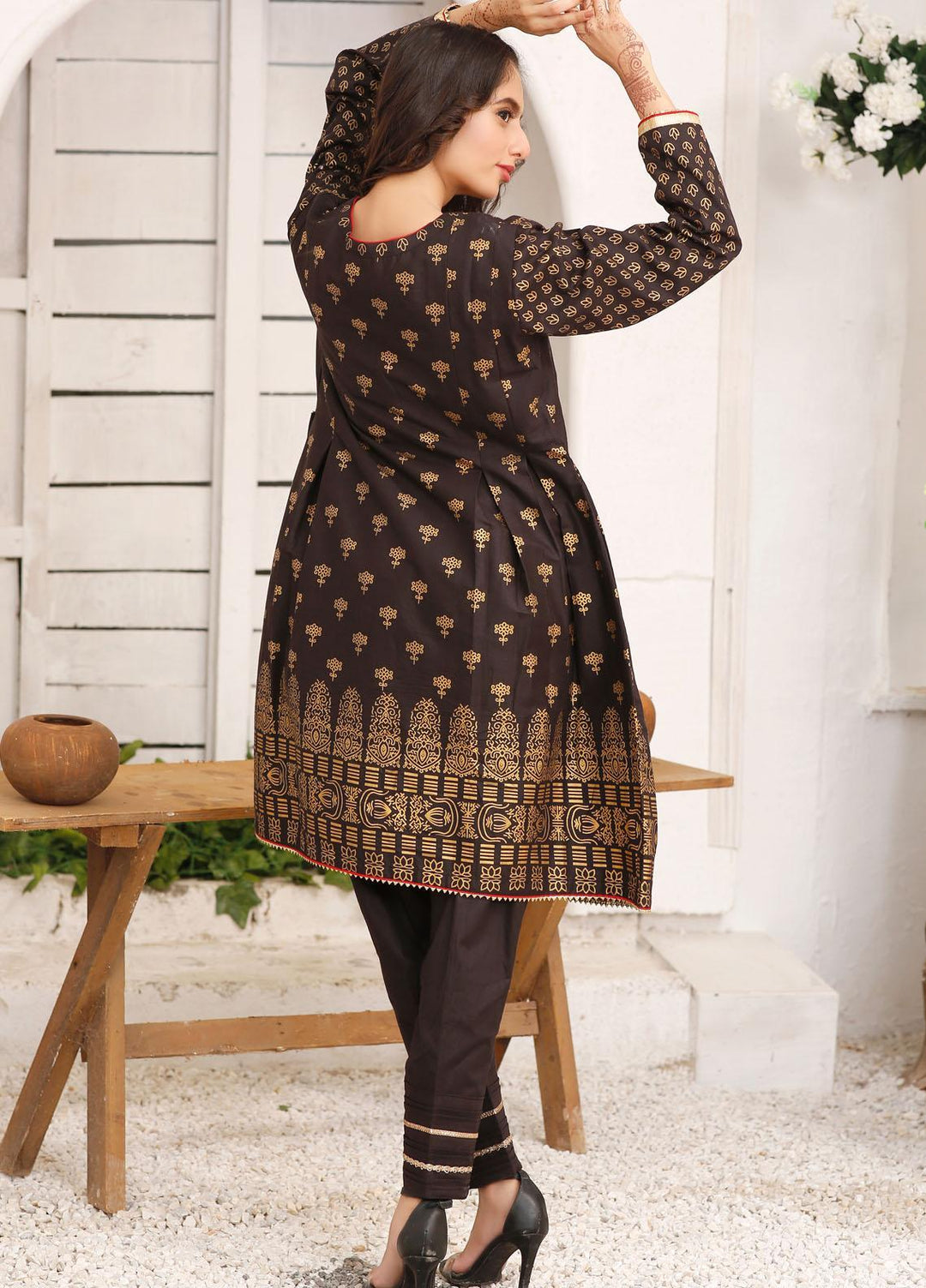 Modest Casual Pret  Raw Silk 2 Piece Dress Noori W146-Black