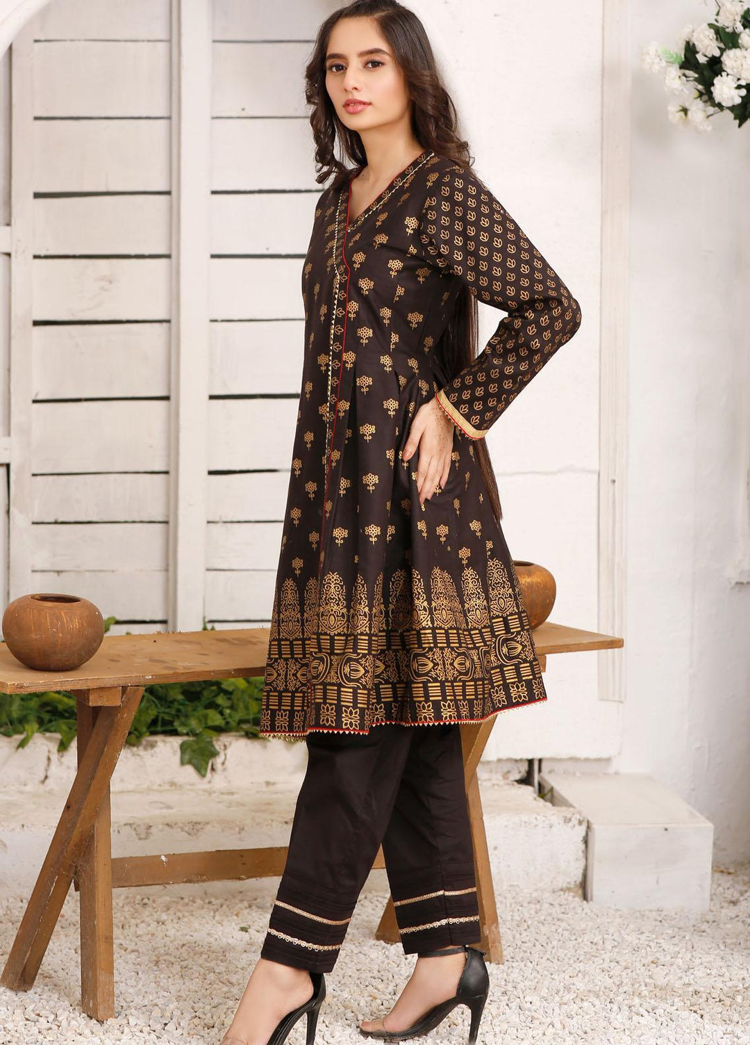 Modest Casual Pret  Raw Silk 2 Piece Dress Noori W146-Black