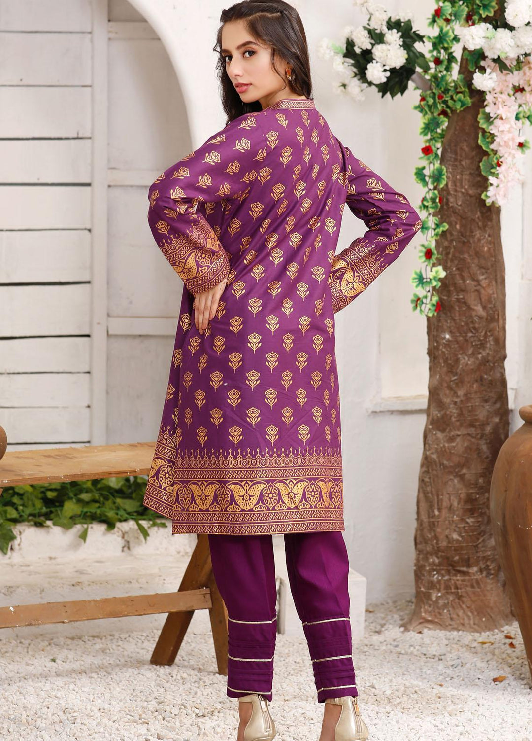 Modest Casual Pret  Cotton Shirt Nazneen W145-Purple