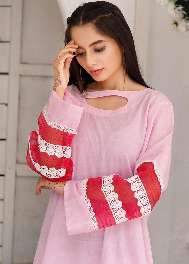 Modest Casual Pret  Cotton 2 Piece Dress Maahru W147-Baby Pink