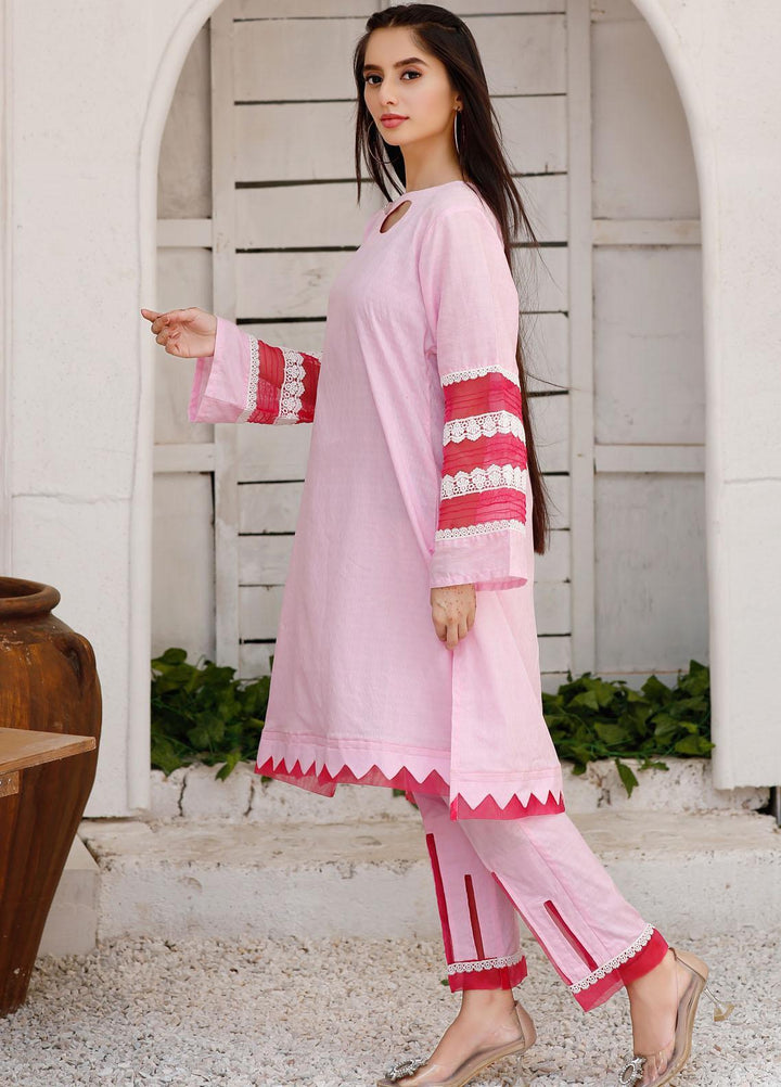 Modest Casual Pret  Cotton 2 Piece Dress Maahru W147-Baby Pink