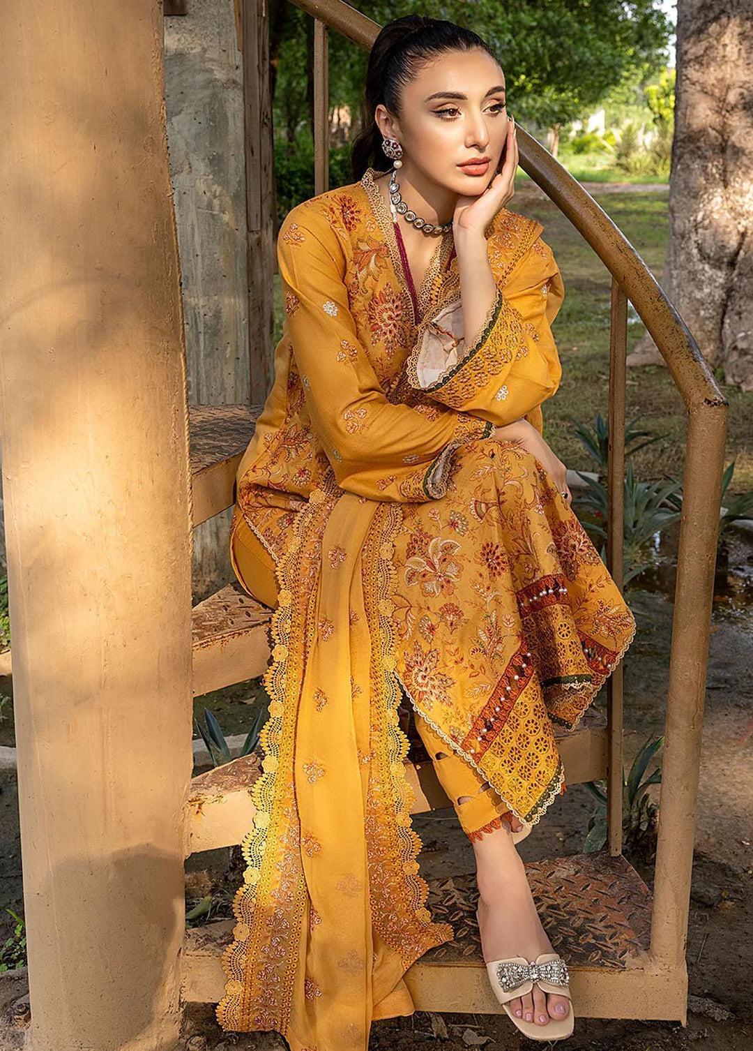 Ghuncha By Izel Embroidered Karandi Suits Unstitched 3 Piece IZL23G GEC-031 AMBER - Winter Collection