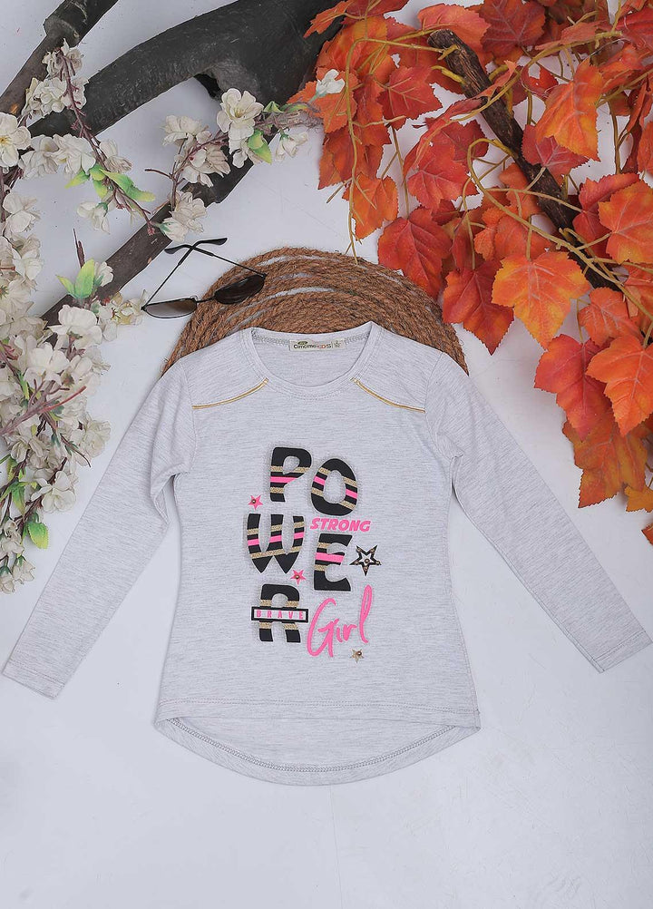 Sanaulla Exclusive Range Mix Casual T-Shirts for Girls -  10176 L-Grey
