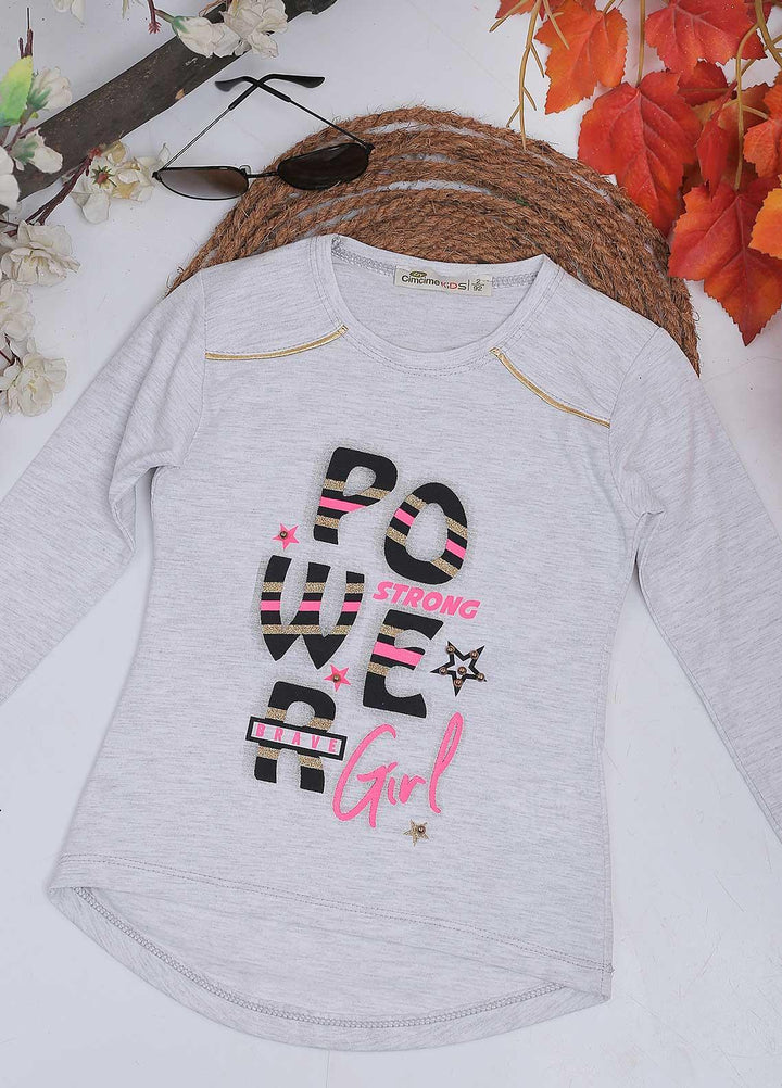 Sanaulla Exclusive Range Mix Casual T-Shirts for Girls -  10176 L-Grey