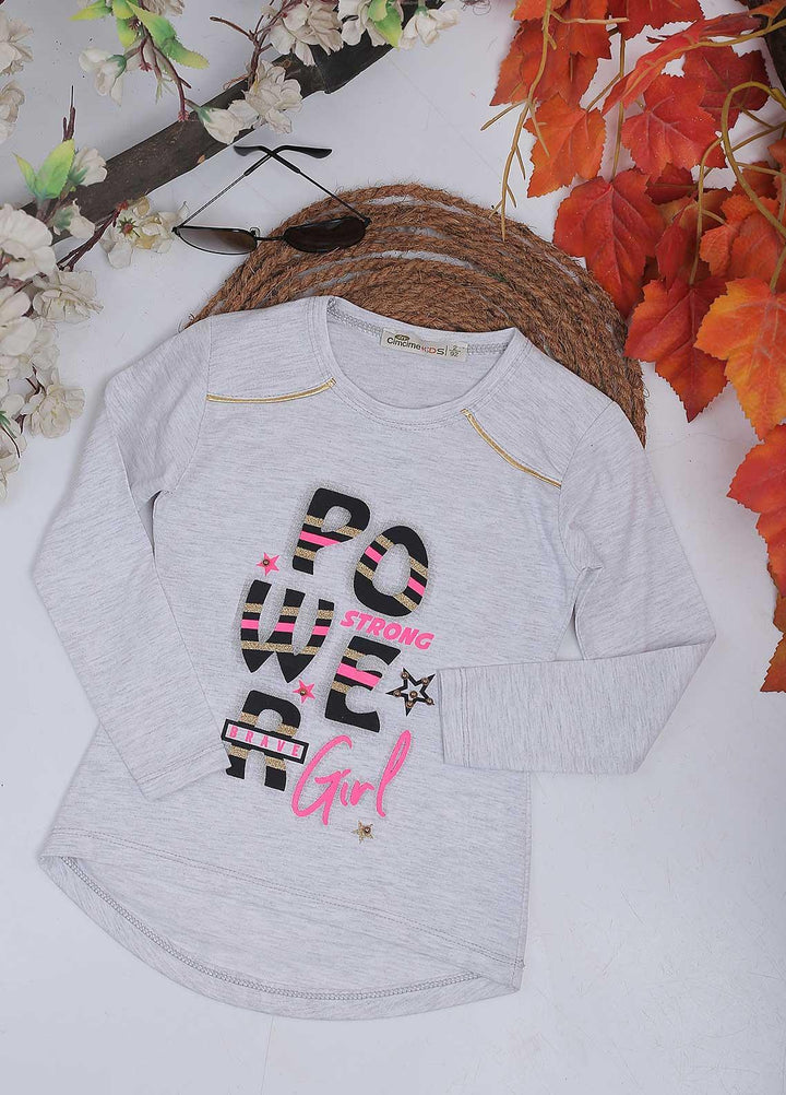 Sanaulla Exclusive Range Mix Casual T-Shirts for Girls -  10176 L-Grey