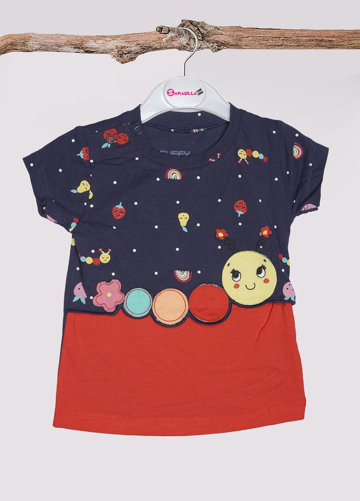 Sanaulla Exclusive Range Cotton Fancy Girls T-Shirts -  21-03 Navy Blue