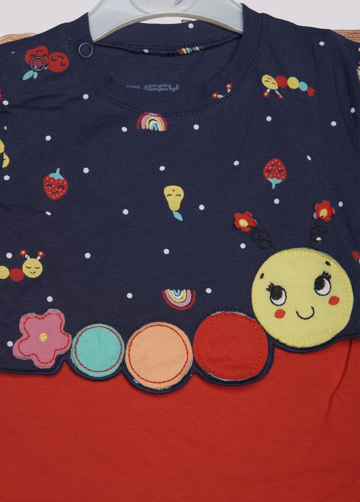 Sanaulla Exclusive Range Cotton Fancy Girls T-Shirts -  21-03 Navy Blue