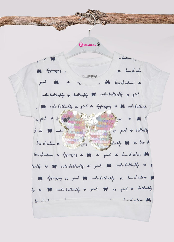 Sanaulla Exclusive Range Cotton Fancy T-Shirts for Girls -  21-83 White