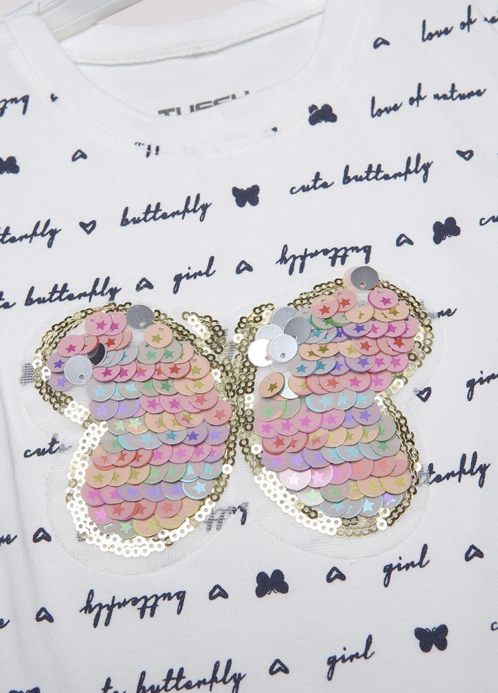 Sanaulla Exclusive Range Cotton Fancy T-Shirts for Girls -  21-83 White