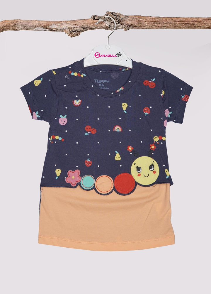 Sanaulla Exclusive Range Cotton Fancy Girls T-Shirts -  D-112559 Orange