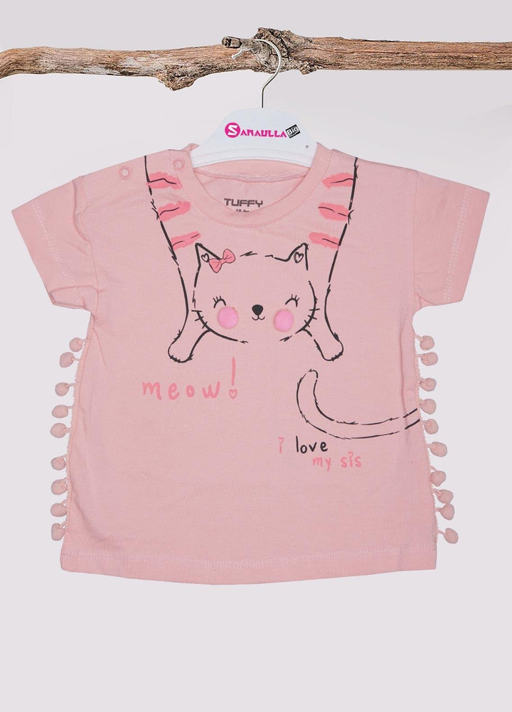Sanaulla Exclusive Range Cotton Fancy T-Shirts for Girls -  D-114888 Light Pink