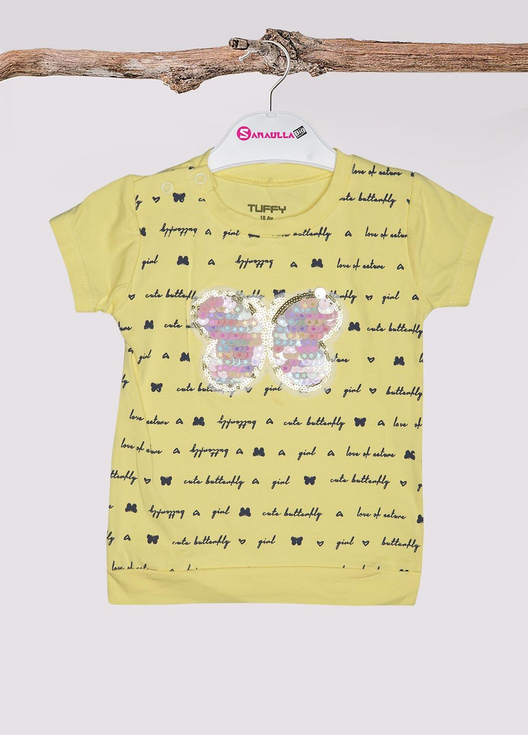 Sanaulla Exclusive Range Cotton Fancy Girls T-Shirts -  D-111496 Yellow