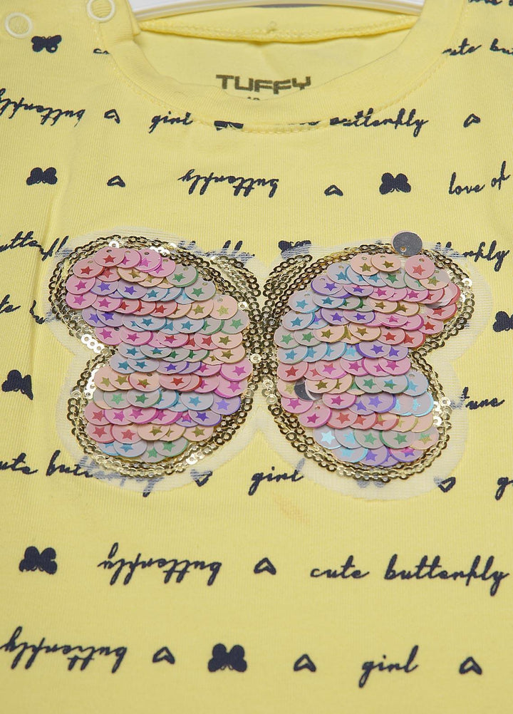 Sanaulla Exclusive Range Cotton Fancy Girls T-Shirts -  D-111496 Yellow