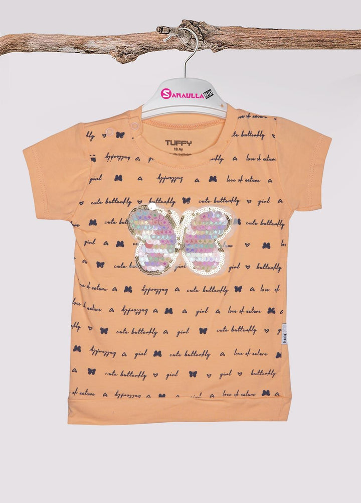 Sanaulla Exclusive Range Cotton Fancy T-Shirts for Girls -  D-111496 Orange