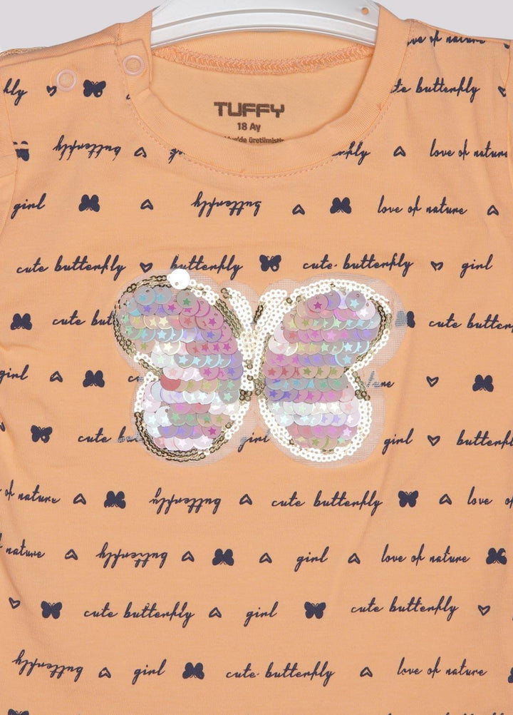 Sanaulla Exclusive Range Cotton Fancy T-Shirts for Girls -  D-111496 Orange