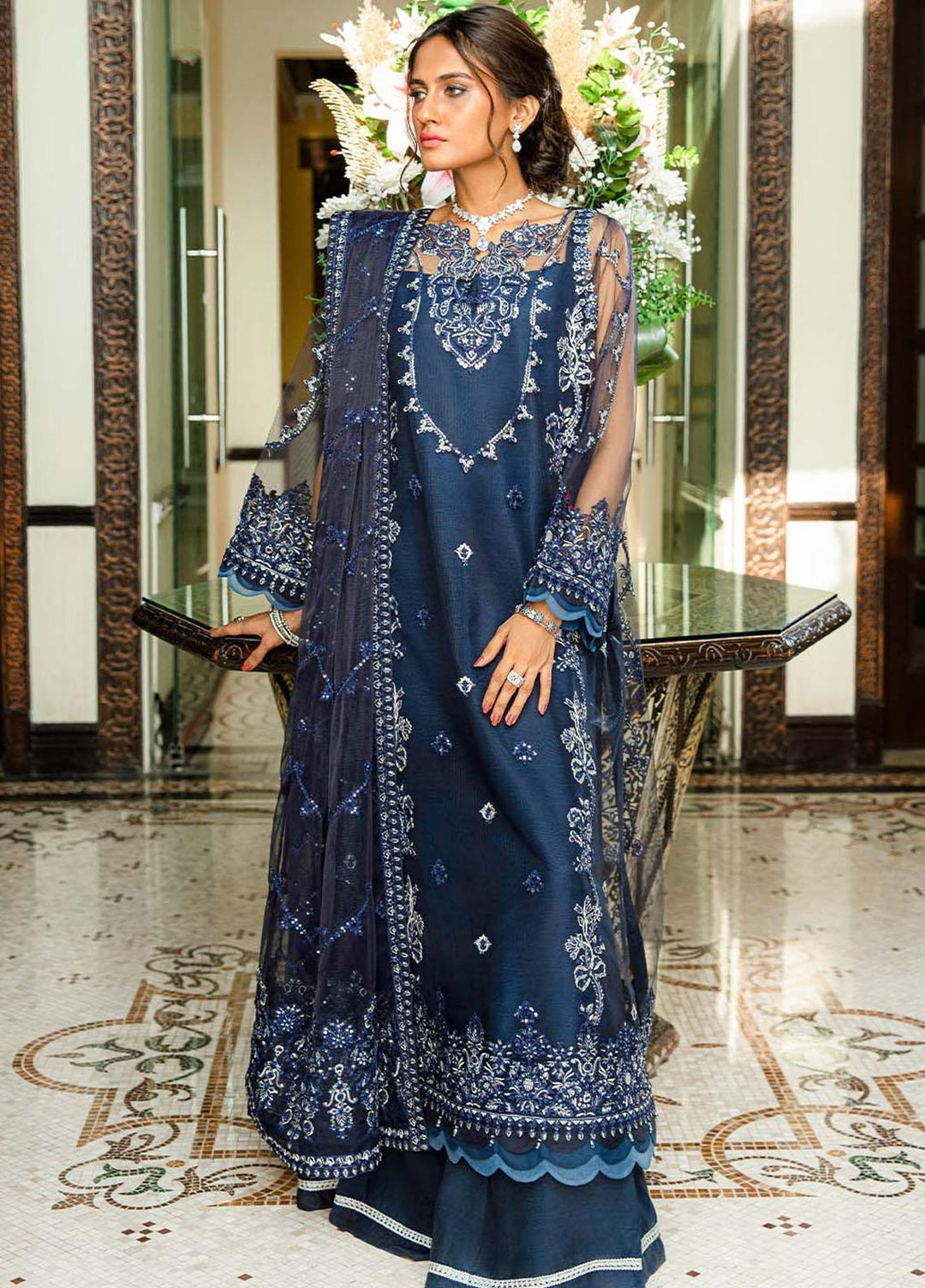 Glossier By AIK Atelier Embroidered Net Suits Unstitched 3 Piece AIK23GL Look-06 - Festive Collection