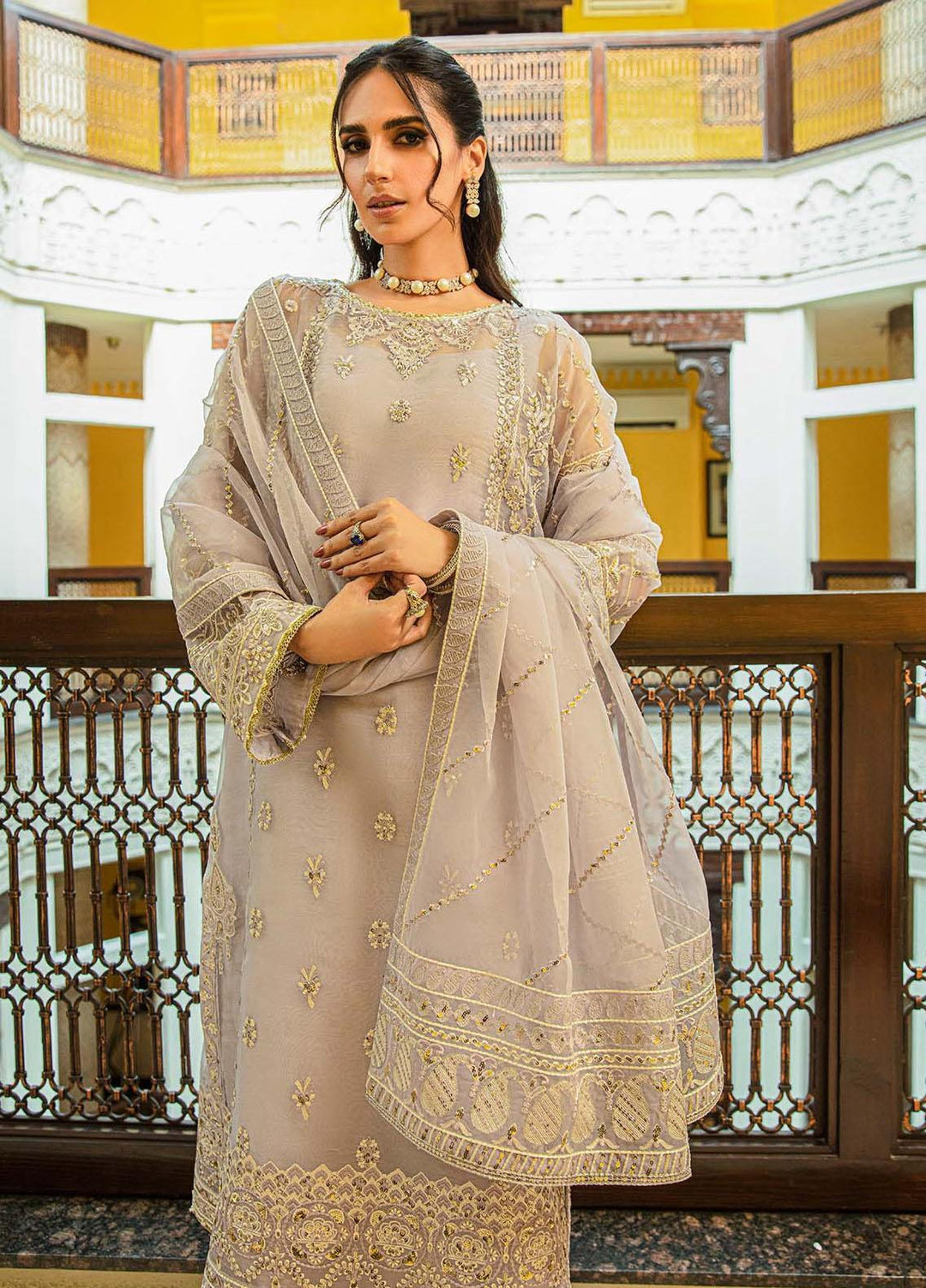 Glossier By AIK Atelier Embroidered Organza Suits Unstitched 3 Piece AIK23GL Look-07 - Festive Collection